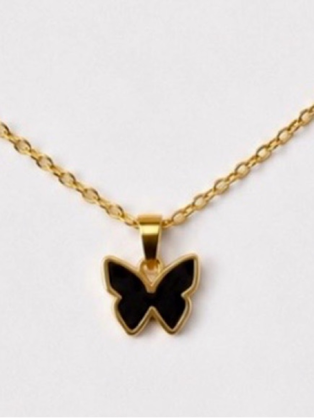 Black Butterfly Necklace Gold Minimalist Stainless Steel Pendant